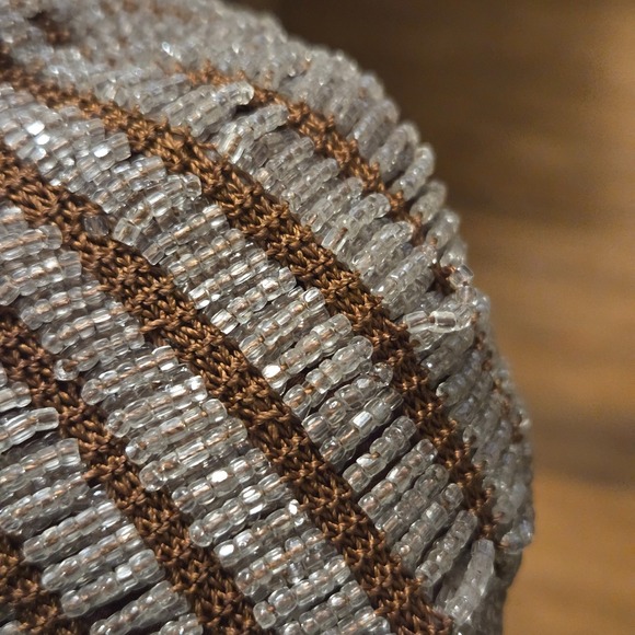 Vtg 20s Beaded Shell Drawstring Pouch Purse Bag Clear Seed Beads Evening flapper - Picture 3 of 8